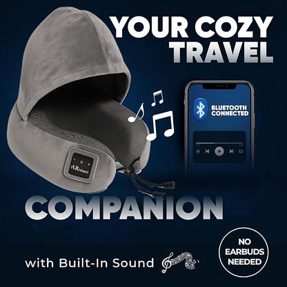 Bluetooth Music Semicircular Neck Pillow with Hood Wireless Bluetooth Speaker Suitable Airplane,Car,Office,and Outdoor Camping for Sleeping, Resting The Best Travel Essentials. (Dark Gray)