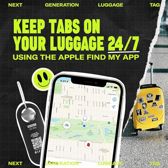 Knog Scout iOS Smart Tag, Tracker & 85d Alarm – Rechargeable Luggage Tag Compatible with iOS App & Apple Find My, Digital Contact Info, Remote Chime, Low Battery Alerts, Water-Resistant, Green