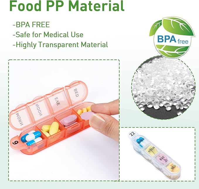 Odaro Monthly Pill Organizer 4 Times a Day, 30 Day Pill Organizer, Monthly Pill Box 4 Times a Day Organizer, Portable Pill Case Organizer（Rainbow）