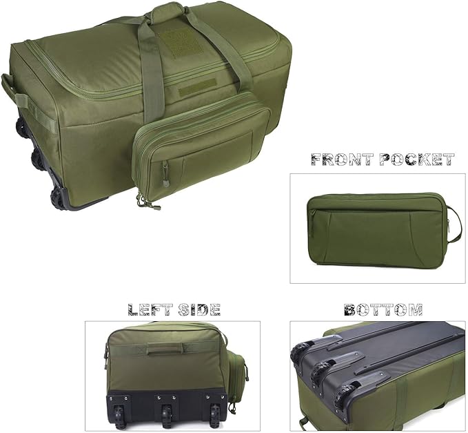 Heavy-Duty X-Large Military Tactical Wheeled Rolling Duffel Trolley Bag For Deployment Traveling Camping Sporting