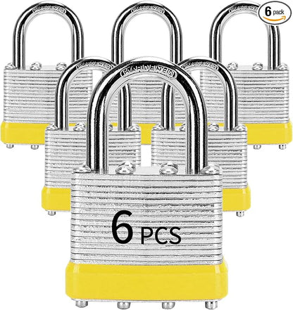 Padlocks with Same Key, LQYN 6 Pcs Laminated Keyed Padlock (1-9/16", 40mm), Keyed Alike Locks, Normal Shackle, for Storage Locker, Hasp Latch, Toolbox, Sheds