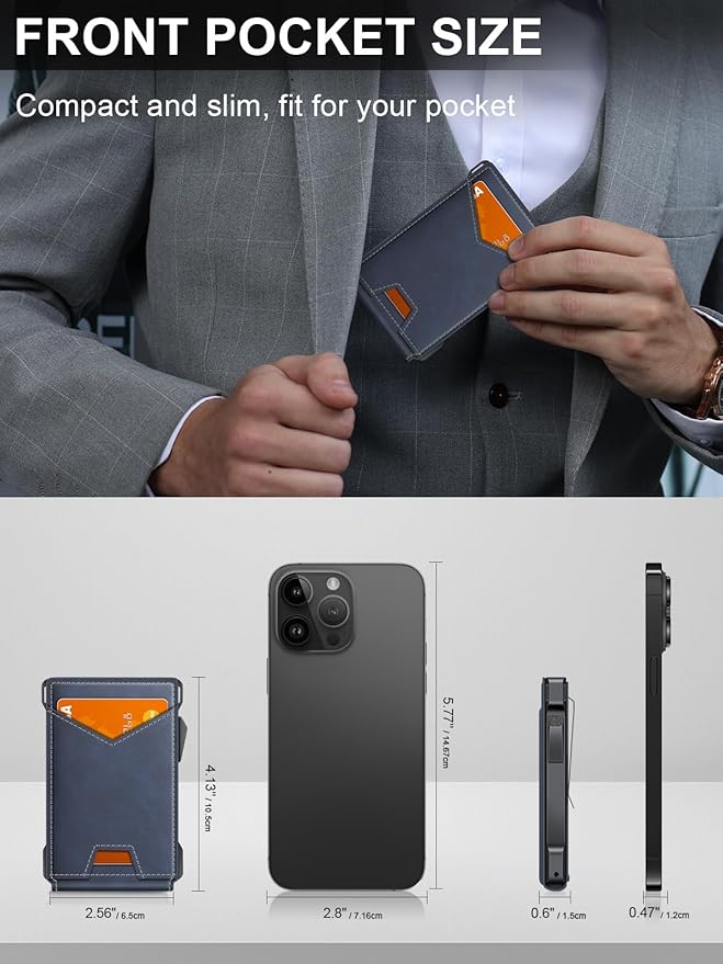 Wallet for Men RFID Wallet with 2 ID Windows & Money Clip, Slim Pop Up Card Holder for 10-12 Cards, Bifold Minimalist Smart Wallet for Front Pocket, Compact Metal Credit Card Holder, Gifts for Men