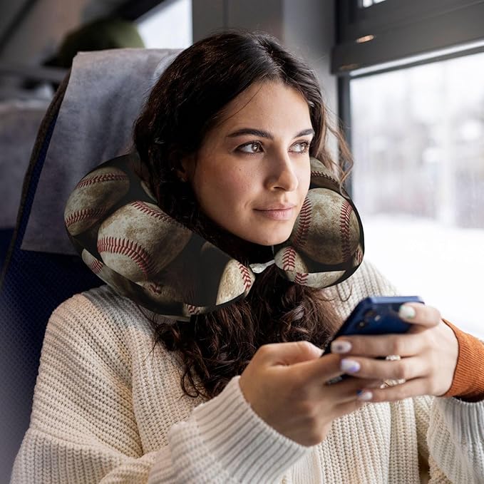 Comfortable Travel Pillow for Pain Relief Sleeping, Memory Foam Airplane Car Neck Pain Pillows Vintage Baseball Ball, Funny Chin Head Support Cushion