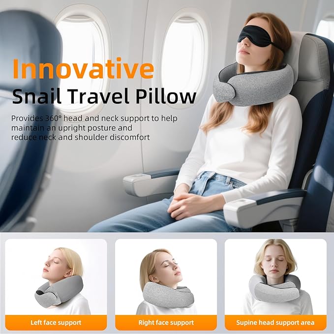 Travel Neck Pillows for Airplanes, Premium 100% Memory Foam Neck Pillow with Alternative Cooling Ice Silk Cover - Upgrade Liner Enables Easy Pillowcase Cleaning, Travel Pillow Fits Plane, Car, Train