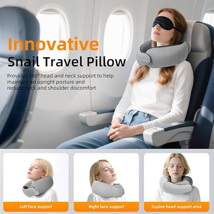 Travel Neck Pillows for Airplanes, Premium 100% Memory Foam Neck Pillow with Alternative Cooling Ice Silk Cover - Upgrade Liner Enables Easy Pillowcase Cleaning, Travel Pillow Fits Plane, Car, Train