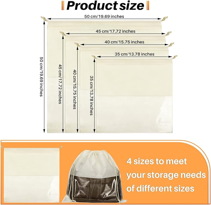Shappy 12 Pcs Dustproof Drawstring Bags Purse Dust Storage Bags for Handbags Covers Non Woven Fabric Cloth Pouch String Packing Organizer Shoe Pouch(Assorted Sizes,Beige)