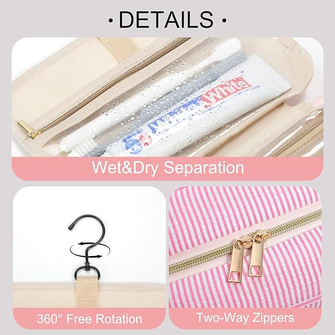 TOPEAST Hanging Toiletry Bag for Women - Travel Toiletry Bag Makeup Bag, Portable Toiletries Cosmetic Bag, Airplane Travel Essentials - Letter P, Pink