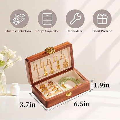Travel Jewelry Case Small Wood Jewelry Organizer Jewelry Box for Women (Nut-Brown Print)