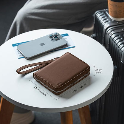 VULKIT Passport Holder for Travel with Airtag Slot, Premium Nappa Leather, RFID Blocking, Zipper Closure with Wrist Strap, Travel Document Organizer
