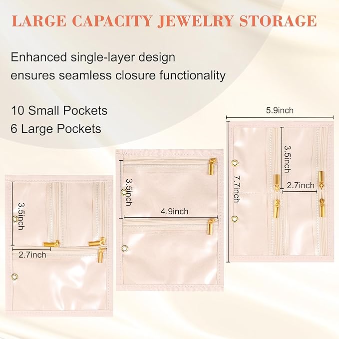 Travel Jewelry Organizer - Imitation Leather Travel Jewelry Case with Adjustable Pages, Jewelry Bag for Earrings,Rings,Necklaces,Bracelets-Perfect,Waterproof, Ideal for Trips & Gifts (Off-white)