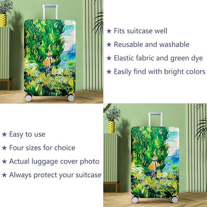 fancyfree Luggage Cover Washable Suitcase Protector Anti-scratch Suitcase cover (Cypress Painting, M(22"-24" luggage))