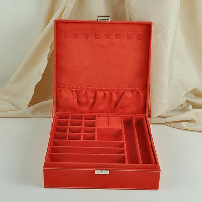 Jewelry Boxes 10 x 10 Inches 2-layer Handle Necklace Holder Organizer Jewellery Women Rings Storage Display Girls Earrings Case Lockable Jewelry Tray GY641 (Red)