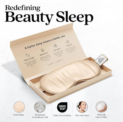 TheSleepGuard Pure Silk Sleep Mask [100% 6A Mulberry Silk, 22 Momme] Light Blocking Travel Essentials. Eye Masks for Sleeping. Black Oeko-Tex Blindfold. Eye Covers for Men & Women