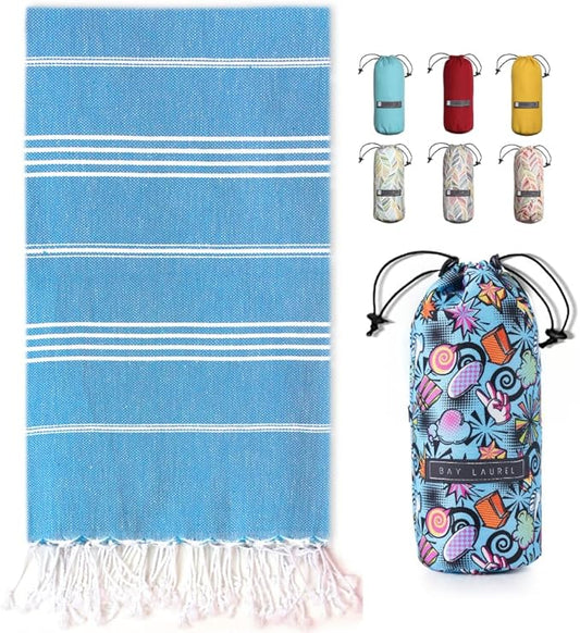 BAY LAUREL Turkish Beach Towel with Travel Bag 39 x 71 Quick Dry Sand Free Lightweight Large Oversized Towels Light