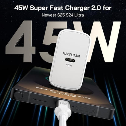 45W Super Fast Charger Type C, [2 Pack] 45 Watt USB-C Charger PD/PPS Wall Charging Block for Samsung Galaxy S25 Ultra/S24/S23 Ultra/S23+/S22 Ultra/S22+/S20 Ultra, Tab S8(White, with 2X 6.6ft Cable)