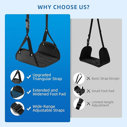 2-Pack Airplane Foot Hammock for Plane Travel – Adjustable Leg Rest Foot Hammock with Metal Buckles – Lightweight Travel Foot Rest for Airplane, Train, Bus and Car