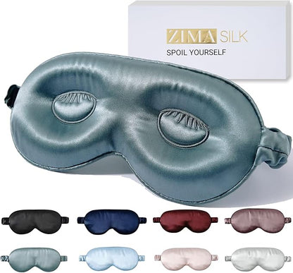 ZIMASILK Adjustable 22 Momme 100% Mulberry Silk Sleep Mask, 3D Contoured Cup Eye Mask for Sleeping, Super Soft Breathable Blindfold, Perfect Blocks Light for Sleeping. (Bluestone)