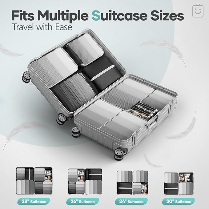 Veken 11 Set Compression Packing Cubes for Travel Essentials,Compressible Expandable Large Luggage Suitcase Organizer Bags for Clothing,Durable Space Saver Storage Bags with Toiletry Bags(Black)