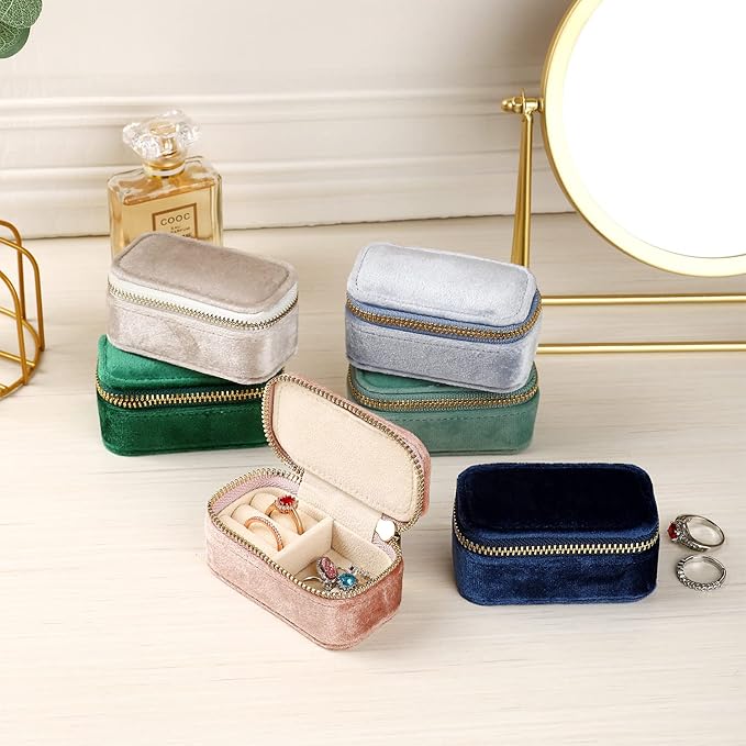 TAIMY Mini Jewelry Travel Case, Velvet Small Travel Jewelry Box, Portable Jewelry Travel Organizer Box for Rings Earrings Necklaces, Gifts for Women Girls(Pink Lavender)