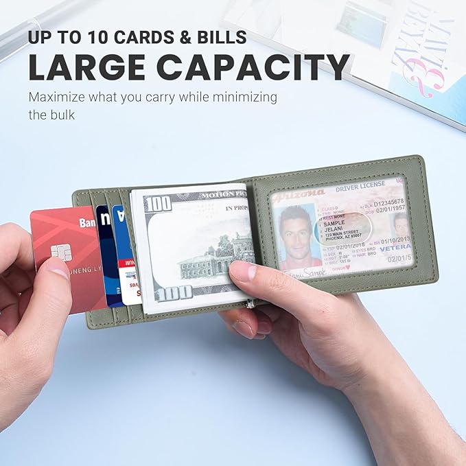 Zitahli Wallet for Men-6 Slots ID Window-Mens Wallets-Slim Wallet Classic Spring Money Clip RFID Blocking-Gift for Men