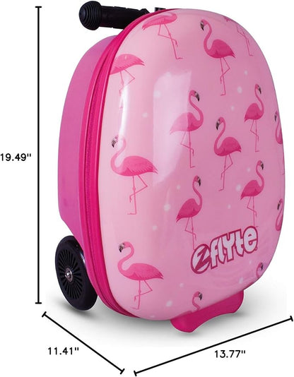 Flyte Fifi the Flamingo Scooter Suitcase - 2-in-1, 18 inch Ride on Suitcase for Kids, 25 Litre Capacity Kids' Luggage on Wheels for Boys and Girls Aged 4+, Rideable Carry on Children's Suitcases