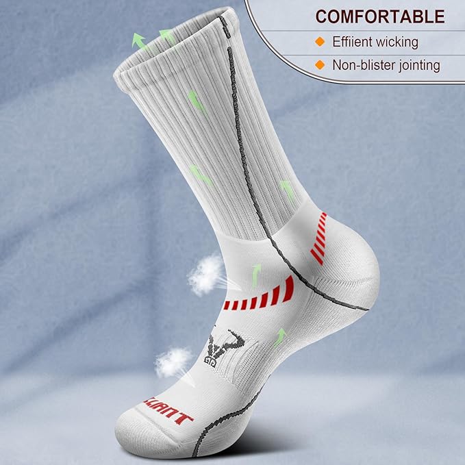 BULLIANT Compression Socks for Men 6Pairs, Athletic Crew Socks Cushioned For Men Sports Running-Arch Support