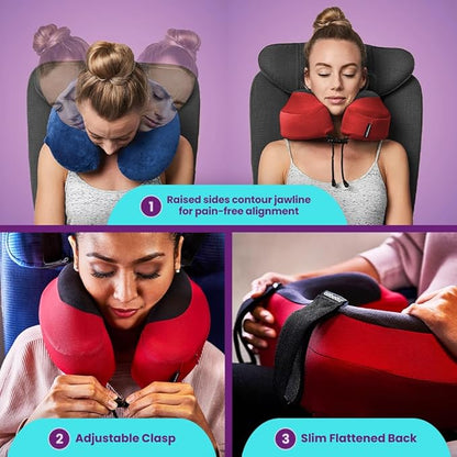 Cabeau Airplane Travel Pillow for Long Flights - Evolution S3 - Supportive Memory Foam with Seat Straps to Secure Your Head and Neck and Provides 360° Support (Steel Grey)