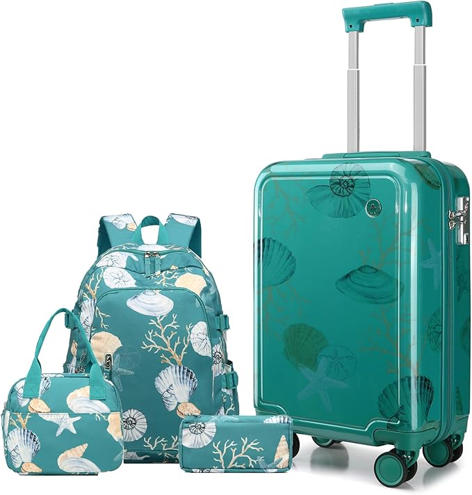 Somago Spinner 18" Hardside PC Carry on Suitcase with TSA Lock Lightweight Children Luggage(18inch, Seashell Blue)
