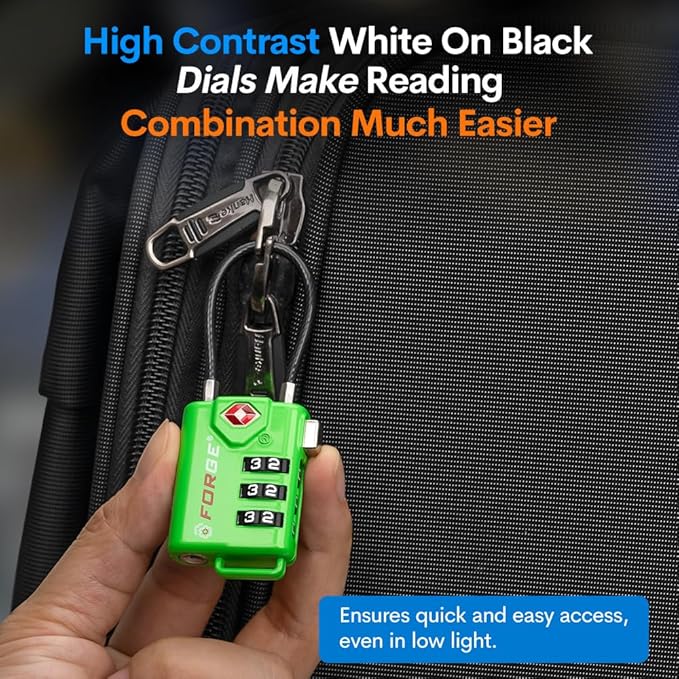 Forge TSA Approved Luggage Locks, Re-settable Combination with Alloy Body(Green 2 Locks)