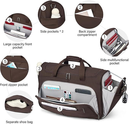 Hanke Carry On luggage Bags for Travel, Large Foldable Duffle Bag for Travel, Softside Lightweight Travel Bag Carry On Bags for Airplanes Women, Travel Tote Bags for Women Men.（Coffee）