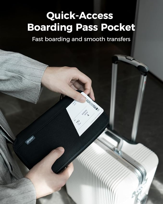 pack all Travel Passport Holder with RFID Blocker, Water-Resistant Passport Wallet with Wrist Strap, Multiple Family Airplane Document Organizer for Cards, Boarding Pass, ID, Cash, Tickets