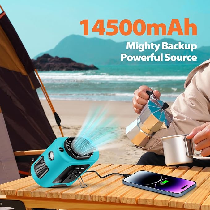 Portable Waist Fan - 14500mAh Rechargeable Battery, 67Hrs Cooling Belt Fan, 5 Powerful Speed & 360° Rotatable, Hands Free Clip On Waist With LED Light for Work Gift Camping Travel Outdoor