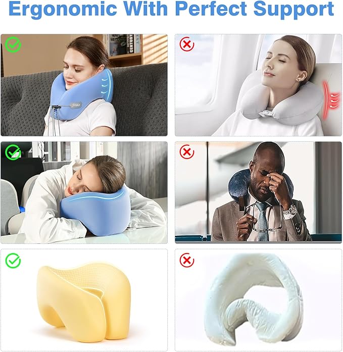 jiaao Neck Pillow Airplane, 2025 Upgraded Memory Foam Travel Pillow for International Flights, Adjustable Clasp, Storage Bag, Advanced Neck Support for Road Trips, Home, Office, and Gaming