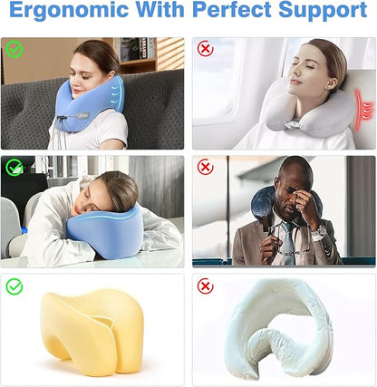 jiaao Neck Pillow Airplane, 2025 Upgraded Memory Foam Travel Pillow for International Flights, Adjustable Clasp, Storage Bag, Advanced Neck Support for Road Trips, Home, Office, and Gaming