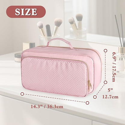 Fasrom Travel Makeup Bag for Women, Large Capacity Cosmetic & Toiletry Organizer Case, Make Up Storage Bags with Handle, Portable Pouch for Travel Essentials, Pink (Empty Bag Only)