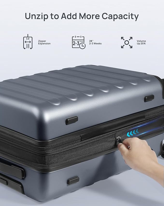 NINETYGO Luggage Sets 2 Piece, Carry On Luggage Airline Approved, Large Checked Luggage with Smooth Spinner Wheels, Expandable, Hard Shell PC Suitcase Sets, TSA Approved, 20in/28in (Grey, Rhine Max)