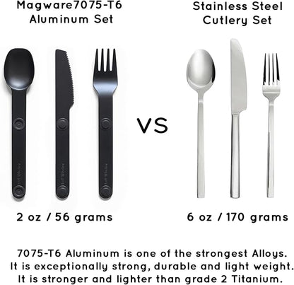 FULL WINDSOR - MAGWARE Magnetic Camping Cutlery Set - Travel Utensils for Camping, Cooking, and Outdoor Dining - Knife, Fork & Spoon - Portable Silverware with Pouch for Backpacking - Black (3 PCS)
