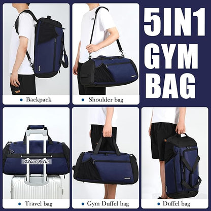 Gym Bags for Men Women 40L Large Gym Backpack Multiple Pockets Sport Duffle Bags with Shoe & Wet Compartment for Workout Travel Weekend Overnight Navy Blue