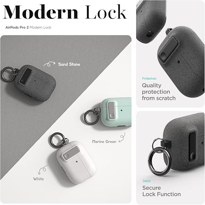 VRS Design Modern Lock Airpods Pro Case for Apple Airpods Pro 2nd Generation & 1st Generation (2023/2022/2019) (Sand Stone) [US Patent Registered]