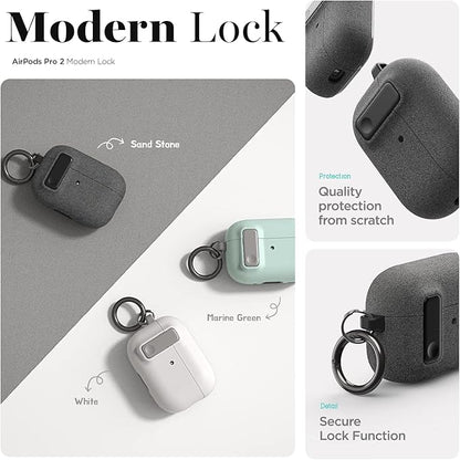 VRS Design Modern Lock Airpods Pro Case for Apple Airpods Pro 2nd Generation & 1st Generation (2023/2022/2019) (Sand Stone) [US Patent Registered]