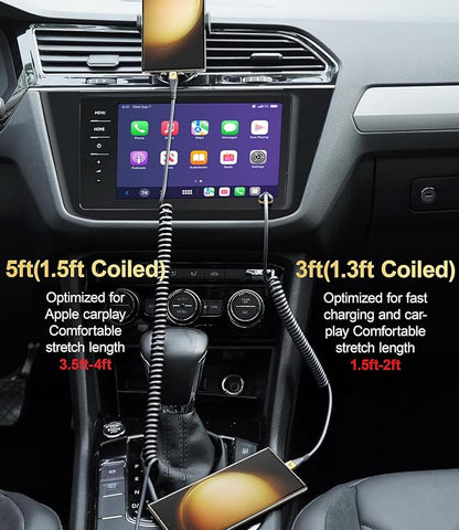 USB C Cable Fast Charging, 2Pack 3ft Coiled USB A to Type C Charge Cord for Car USB-C Charging Cable Compatible with iPhone 17/16/15/Pro/Samsung Galaxy S20 S10 Note 10 and Other USB C Devices-Gold