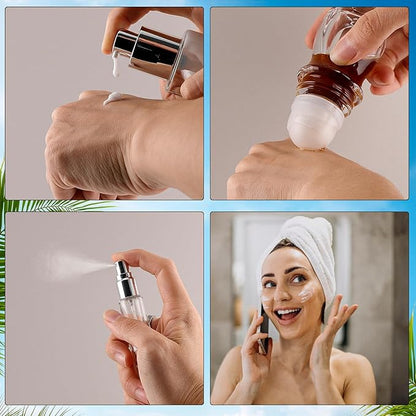 34 Piece Glass Travel Bottles for Toiletries TSA Approved Mini Makeup Containers with Toiletry Bag Refillable BPA Free Skincare Container Leak Proof for Serums, Moisturizers, Toners, Cream