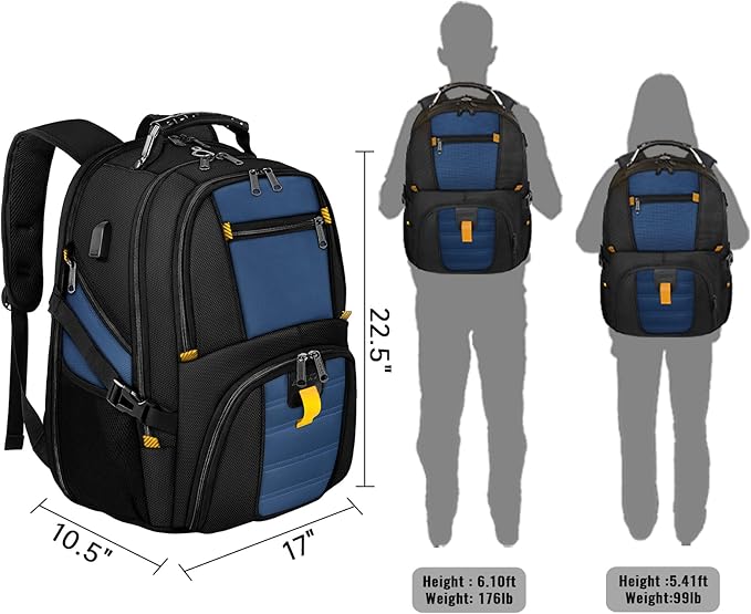 YOREPEK 18.4 Laptop Backpack, Large Backpacks with USB Charger Port, TSA Friendly Flight Approved Weekend Carry on Backpack with Luggage Strap for Men and Women, Roy Blue