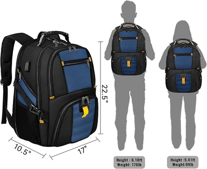 YOREPEK 18.4 Laptop Backpack, Large Backpacks with USB Charger Port, TSA Friendly Flight Approved Weekend Carry on Backpack with Luggage Strap for Men and Women, Roy Blue