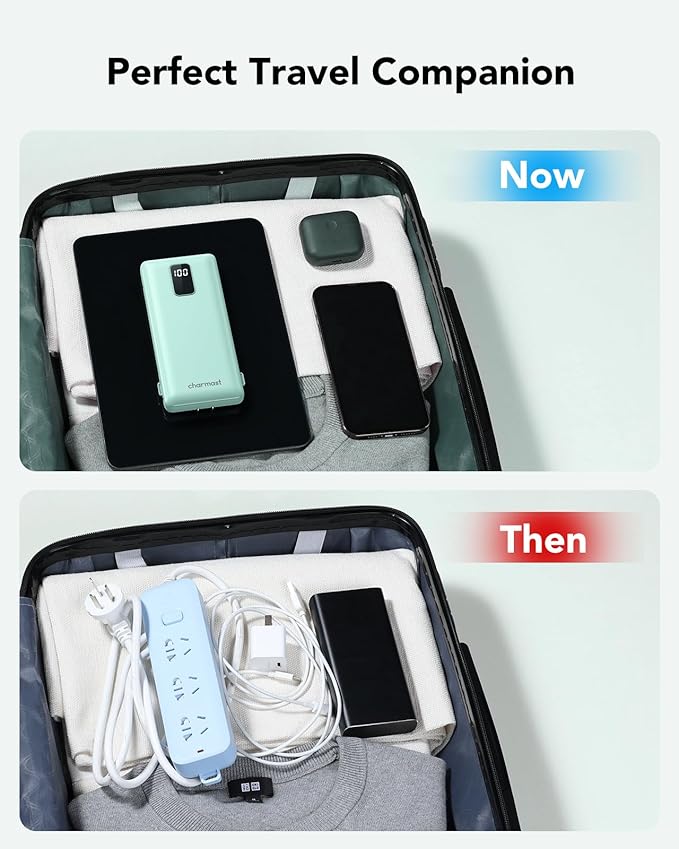 charmast Portable Charger with Built-in Cables and Plug, 10000mAh USB C Power Bank Fast Charging, External Battery Pack Slim, Travel Essentials Compatible with iPhones, Samsung Galaxy, iPad