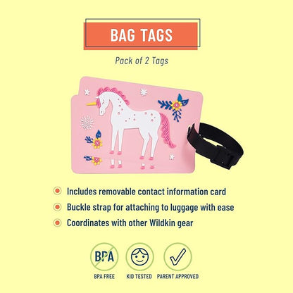 Wildkin Kids Luggage Tags – Set of 2, Durable Bag Tags w/Info Card for Suitcases & Backpacks - Magical Unicorns
