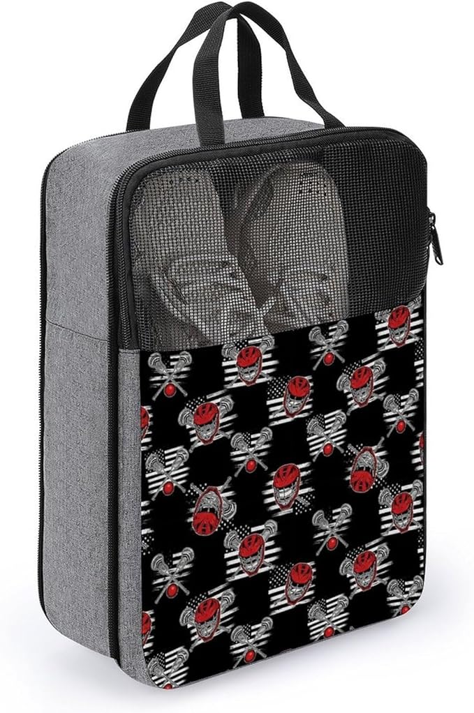 Portable Travel Shoe Bag with Zipper Foldable Sneaker Shoe Organizer Bag Lacrosse American Flag Lightweight Sneaker Bags