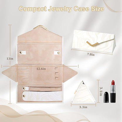Yoobao Travel Jewelry Case for Women Girls, Triangle Jewelry Box Organizer, Small Foldable Storage Holder for Necklaces Earrings Rings Bracelets, Portable Travel Essentials Accessories