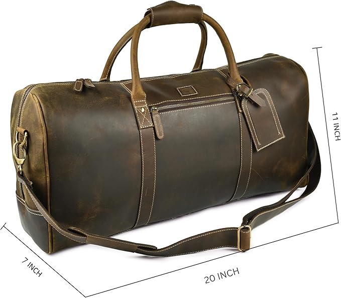 Leather Village Leather Duffel Bags for Men & Women-Stylish Travel Weekender Carry-On Sports Gym Overnight Luggage Bag - 20 Inch - Olive/Army Green