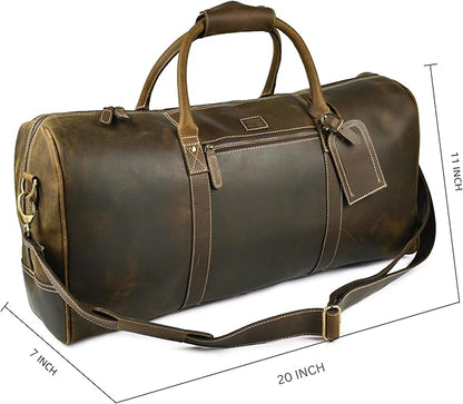 Leather Village Leather Duffel Bags for Men & Women-Stylish Travel Weekender Carry-On Sports Gym Overnight Luggage Bag - 20 Inch - Olive/Army Green